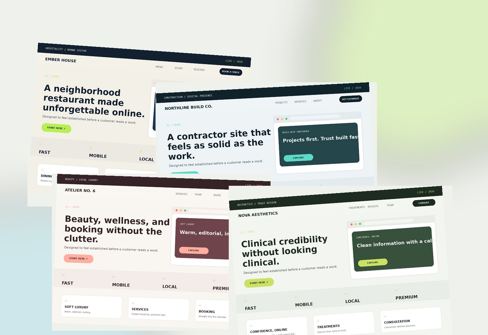 Collection of custom Pincus Designs website concepts
