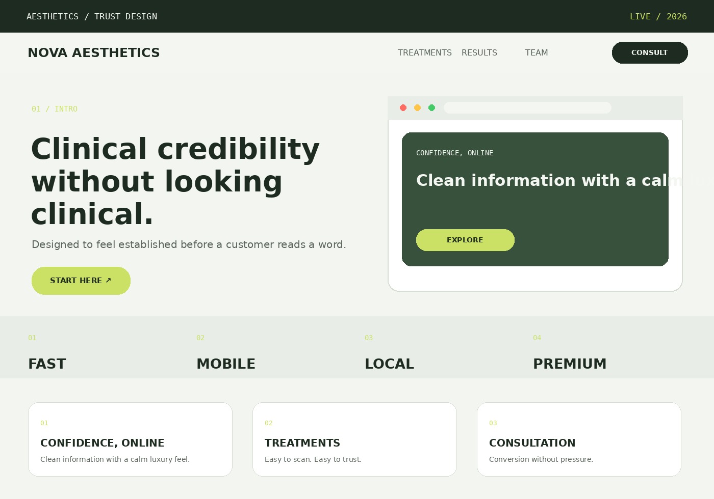 Medical aesthetics website design concept