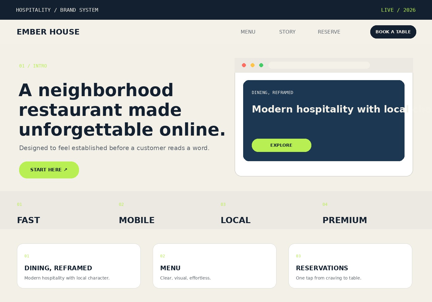 Restaurant website design concept